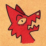 ambiguous_gender anthro cardboard outline red_body shocked simple_coloring simple_face solo worried worried_face worried_look deedoss redd_(deedoss) canid canine canis fox mammal wolf icon traditional_media_(artwork)