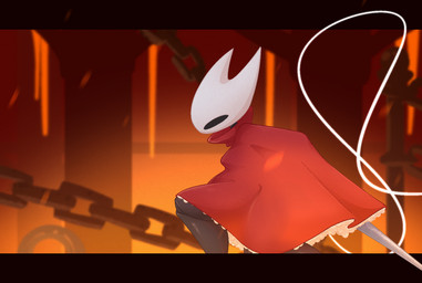 2_horns anthro biped black_eyes chain cloak clothed clothing empty_eyes female holding_melee_weapon holding_object holding_weapon horn melee_weapon red_cloak red_clothing solo standing thread weapon tubawalrus hollow_knight:_silksong hollow_knight_(franchise) team_cherry hornet_(hollow_knight) arthropod 2026 hi_res