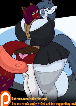 anthro balls big_balls big_breasts big_penis bottomwear breasts clothed clothing dipstick_ears duo ear_markings eyes_closed female genitals grinding gynomorph gynomorph/female hug huge_balls huge_breasts huge_penis hyper hyper_balls hyper_breasts hyper_genitalia hyper_penis intersex intersex/female legwear multicolored_ears panties patreon_logo patreon_username penis sex size_difference skirt surprised text thigh_highs thigh_sex underwear upskirt website_logo makarimorph hasbro my_little_pony patreon tiffany_lyall equid equine horse mammal pony rodent sciurid tree_squirrel 2018 character_request digital_media_(artwork) english_text url