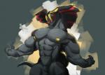 abs anthro anthrofied biceps big_muscles black_body black_skin claws fangs featureless_crotch flexing grey_body grey_skin looking_at_viewer male muscular muscular_anthro muscular_male nipples nude pecs red_body red_eyes red_skin simple_background snake_hood solo teeth yellow_body yellow_skin demondragoncyan capcom monster_hunter fanged_wyvern girros great_girros reptile scalie