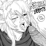 1:1 absurd_res arknights baalbuddy bodily_fluids comic cum cum_on_face cumshot duo ejaculation female genital_fluids genitals glans hair hi_res horn horned_humanoid human human_on_humanoid humanoid humanoid_genitalia humanoid_penis humanoid_pointy_ears hypergryph interspecies male male/female mammal monochrome not_furry one_eye_closed oral_invitation penis pointy_ears shining_(arknights) studio_montagne vein veiny_penis