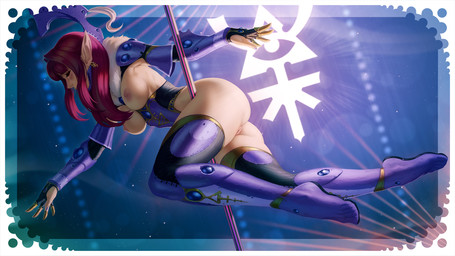 armor armwear breasts clothing dancing female genitals hair humanoid_pointy_ears legwear long_hair nipples not_furry pointy_ears pole pole_dancing solo stripper_pole vulva themaestronoob warhammer_(franchise) warhammer_40000 aeldari elf humanoid 16:9 2022 digital_media_(artwork) hi_res widescreen