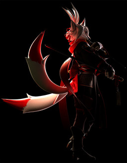 2_tails 5_fingers anthro clothed clothed_anthro clothed_female clothing female fingers fur hair humanoid_hands katana mask melee_weapon multi_tail solo standing sword tail weapon white_body white_fur white_hair petruz petruz_(modeler) noriko_(petruz) canid canine fox mammal 3d_(artwork) blender_(artwork) digital_media_(artwork) hi_res