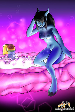 bath bathtub breasts bubble crystal female glowing hooves lips nude solo water azaleesh blizzard_entertainment warcraft draenei humanoid 2:3 hi_res