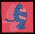 ambiguous_gender anthro bed biped blue_body blue_fur fur furniture hug hugging_object hugging_pillow nude_anthro nude_male on_bed pillow red_background simple_background sleeping solo soulfullhyena canid canine canis mammal wolf 2024 hi_res