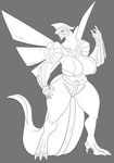 2022 3_toes absurd_res anthro big_breasts black_and_white breasts feet female generation_4_pokemon grey_background hi_res legendary_pokemon line_art monochrome nintendo not_furry palkia pokemon pokemon_(species) sharp_talons simple_background solo tail toes wings zacianswords