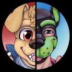 animal_mask anthro duo fursuit_head male mask open_mouth pup_gear pup_mask simple_background smile teeth transparent_background bastionshadowpaw telegram argus canid canine canis domestic_dog human mammal 1:1 alpha_channel hi_res icon