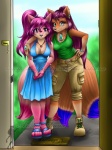 anthro clothed clothing dress duo ear_piercing female hair jewelry long_hair looking_at_viewer piercing purple_hair skimpy shana sakura_(character) canid canine fox mammal pearl_(disambiguation) distracting_watermark hi_res watermark sibling_(lore) sister_(lore) sisters_(lore)