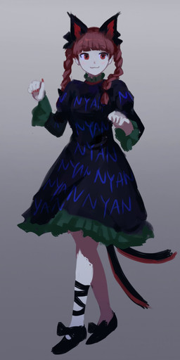 2_tails 4_ears :3 black_clothing black_dress black_footwear black_shoes blush braided_hair clothed clothed_female clothed_humanoid clothing colored_nails dress female fingernails flats_(shoes) footwear grey_background hair human_and_animal_ears multi_ear multi_tail nails paw_pose pigtails pose red_eyes red_fingernails red_hair red_nails shoes simple_background solo tail text text_on_clothing text_on_dress twin_braids twintails_(hairstyle) himuhino asian_mythology east_asian_mythology japanese_mythology mythology touhou rin_kaenbyou animal_humanoid cat_humanoid felid felid_humanoid feline feline_humanoid humanoid mammal mammal_humanoid nekomata yokai 2024 full-length_portrait hi_res portrait sketch
