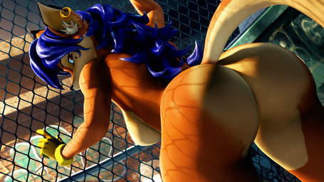 5_fingers anthro bent_over big_breasts big_butt blue_hair breasts brown_body brown_eyes brown_fur bubble_butt butt chain-link_fence clothing curvy_figure detailed_background ear_piercing ear_ring female fence fingers fur gloves gloves_only hair handwear handwear_only inner_ear_fluff long_hair long_tail looking_at_viewer looking_back looking_back_at_viewer markings mole_(marking) mostly_nude multicolored_body multicolored_fur nude nude_anthro nude_female outside piercing ring_piercing solo tail tan_body tan_fur thick_thighs tuft two_tone_body two_tone_fur voluptuous voluptuous_anthro voluptuous_female wide_hipped_anthro wide_hipped_female wide_hips yellow_clothing yellow_gloves yellow_handwear honorboundnoob warfaremachine_(modeler) sly_cooper_(series) sony_corporation sony_interactive_entertainment sucker_punch_productions carmelita_fox warfare_carmelita canid canine fox mammal 16:9 2024 3d_(artwork) digital_media_(artwork) hi_res source_filmmaker_(artwork) widescreen