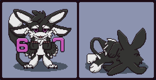 2_panel_comic 3_fingers 3_toes 4_ears ambiguous_gender anthro before_and_after black_body black_border black_claws black_feathers black_fur black_hair black_sclera black_tail black_toe_claws blue_background border chest_tuft chibi claws countershading cute_fangs digitigrade fangs feathered_wings feathers featureless_crotch feet fingers front_view fur gesturing_at_viewer hair humor long_tail lying multi_ear multicolored_body multicolored_fur multiple_angles narrowed_eyes nude number on_ground on_side open_mouth pawpads paws pink_pawpads pink_tongue pose purple_eyes simple_background smile smug solo tail teeth text toe_claws toes tongue transparent_border tuft two_panel_image white_body white_countershading white_feathers white_fur winged_arms wings javyfoss 67_(meme) family_guy_death_pose fyr_(fenrir784) avali avian bird 2026 alpha_channel colored digital_drawing_(artwork) digital_media_(artwork) hi_res meme multiple_scenes pixel_(artwork) sequence shaded simple_shading