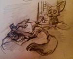 2016 anthro bodily_fluids canid canine clothed clothing comic crying disney fennec_fox finnick_(zootopia) fox hi_res male mammal musical_instrument nick_wilde nicolaswildes_(artist) pen red_fox sad tape_recorder tears teeth true_fox zootopia