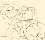 anthro balls_outline bent_over big_breasts big_butt bottomwear breasts bulge butt clothing collar cross-popping_vein dessert detailed_bulge duo female food genital_outline hair ice_cream kneeling male midriff penis_outline shirt shorts sitting thick_thighs topwear purple_yoshi_draws animal_crossing nintendo ankha_(animal_crossing) cushion_(purpsyoshi) villager_(animal_crossing) domestic_cat felid feline felis human mammal 2022 hi_res monochrome