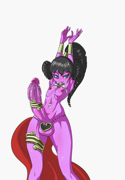 5_fingers accessory alternative_fashion arms_above_head balls bangle bedroom_eyes big_penis black_hair blue_eyes blush bodily_fluids cock_ring drill_curls erection eyebrows femboy fingers front_view genital_fluids genitals glans gold_(metal) gold_jewelry goth hair half-closed_eyes heart_symbol humanoid_genitalia humanoid_hands humanoid_penis inviting jewelry lips lipstick long_hair long_penis looking_away makeup male markings mascara mole_(marking) narrowed_eyes navel navel_pendant navel_piercing necklace nipple_piercing nipples not_furry nude penis penis_accessory penis_jewelry piercing plantigrade pokemorph ponytail precum presenting presenting_penis purple_body purple_nipples purple_penis purple_skin raised_eyebrows seductive simple_background smile solo standing thick_penis vein veiny_penis white_background lovely_mawile nintendo pokemon generation_5_pokemon gothitelle humanoid pokemon_(species) digital_media_(artwork) hi_res portrait shaded three-quarter_portrait