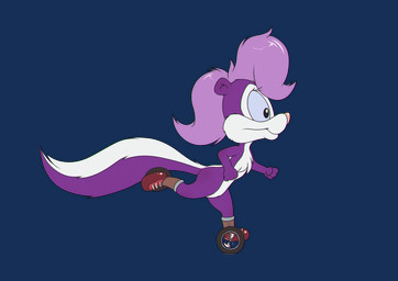 anthro biped black_eyes clothing countershade_face countershade_fur countershade_torso countershading female footwear footwear_only fur hair medium_hair mostly_nude mouth_closed multicolored_body multicolored_fur pink_hair pink_nose purple_body purple_fur roller_skates skating solo two_tone_body two_tone_fur white_body white_countershading white_fur young young_anthro young_female minum tiny_toon_adventures warner_brothers fifi_la_fume mammal mephitid skunk 2026 absurd_res alpha_channel alternate_version_at_source hi_res