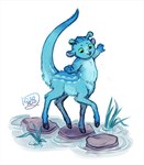 aged_down blue_body blue_fur eyestalks fur green_eyes hooves male markings pond solo spots spotted_body spotted_fur water young c_rowles_(artist) animorphs aximili-esgarrouth-isthill alien andalite taur