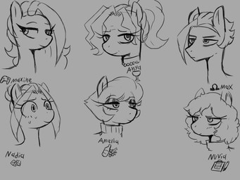 alternate_species eyebrows eyelashes female feral feralized group hair long_hair looking_aside short_hair smile toony omegamax amelia_(omegamax) anya_(omegamax) maxine_(omegamax) nadia_(omegamax) nuvia_(omegamax) equid equine horse mammal pony 2026 4:3 hi_res monochrome sketch aunt_(lore) daughter_(lore) grandchild_(lore) granddaughter_(lore) grandmother_(lore) grandparent_(lore) mother_(lore) niece_(lore) parent_(lore) sibling_(lore) sister_(lore) sisters_(lore)