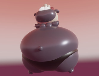 air_inflation ambiguous_gender anthro body_inflation clothed clothing derp_eyes glistening glistening_body glistening_skin hyper hyper_inflation inflation solo spandex_shorts_only topless cyphercyborg cult_of_the_lamb massive_monster_(studio) lamb_(cult_of_the_lamb) bovid caprine mammal sheep absurd_res hi_res