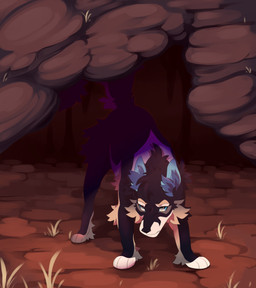 blue_eyes cave female feral front_view fur rock solo standing tuft ring-of-thorns pitch_(ring-of-thorns) canid canine canis mammal wolf hi_res