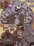 age_difference anthro brown_body brown_fur card clothed clothing dialogue ear_piercing fur grey_body grey_skin grope group male male/male mature_anthro mature_male musclegut muscular nipple_piercing nipple_ring nipples overweight overweight_anthro overweight_male piercing playing_card poker poker_chip profanity professor ring_piercing speech_bubble strip_poker student tail tattoo teacher text topless nanoff horacio_(nanoff) suarez_(nanoff) walter_rossi_(nanoff) elephant elephantid hyena mammal proboscidean suid suine sus_(pig) wild_boar comic english_text hi_res