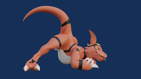 ass_up belly big_belly big_tail blep bulge chest_down_ass_up claws crossed_arms eyewear eyewear_on_head feral goggles goggles_on_head head_on_arm head_wings jack-o'_pose male paws pose pubis pubis_bulge raised_tail resting_head sagging_belly side_view smile smirk solo spread_legs spreading tail thick_tail tongue tongue_out unusual_wing_placement wide_hips wings conditional_dnp samagthrav2 f3lixc4tus_(modeler) bandai_namco digimon digimon_(species) dinosaur guilmon prehistoric_species reptile saurischian scalie 3d_(artwork) absurd_res digital_media_(artwork) hi_res