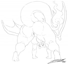 big_breasts breasts butt female fire genitals non-mammal_breasts nude pokemorph solo thick_thighs vulva wings deonwolf nintendo pokemon chari-gal charizard generation_1_pokemon pokemon_(species) 2021 digital_media_(artwork) hi_res monochrome sketch