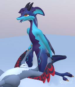 ahegao anthro claws dialated_pupils duo ear_tuft ears_down facesitting feathered_wings feathers fur half-closed_eyes horn inner_ear_fluff looking_pleasured lying male male/male narrowed_eyes on_back open_mouth pivoted_ears sitting sitting_on_another spread_legs spreading toe_claws tongue tongue_out tuft wings dailydolphin dromeowyrm 3d_(artwork) blender_(artwork) blender_eevee_(artwork) digital_media_(artwork) hi_res
