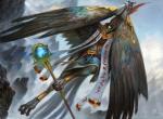 anthro beak clothing feathered_wings feathers female robe solo staff winged_arms wings zack_stella hasbro magic:_the_gathering wizards_of_the_coast aven avian bird official_art