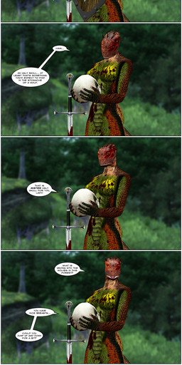 anthro belly black_body black_scales blood bodily_fluids bone breasts brown_body brown_scales coin dialogue duo featureless_breasts female genitals gold_(metal) gold_coin grass green_belly green_body green_scales green_vulva holding_object humanoid_hands humor looking_at_viewer melee_weapon nature navel non-mammal_breasts nude nudist open_mouth outside pink_tongue plant pupils red_body red_eyes red_scales scales sharp_teeth shield skull slim slit_pupils solo_focus sword teeth text tongue tree vulva weapon turtle-head bethesda_game_studios garry's_mod microsoft oblivion the_elder_scrolls savira argonian reptile scalie undead 3d_(artwork) absurd_res comic digital_media_(artwork) english_text hi_res