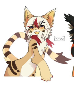 anthro arm_tuft black_nose brown_stripes brown_tail_tip chest_tuft claws countershade_fur countershading dipstick_ears dipstick_tail ear_markings ear_tuft elbow_tuft fangs fur hair handpaw highlights_(coloring) kemono male male_anthro markings multicolored_ears multicolored_hair open_mouth open_smile orange_eyes paws red_claws red_highlights sidelocks simple_background smile solo striped_body striped_fur striped_markings striped_tail stripes tail tail_markings tail_tuft tan_body tan_countershading tan_ear_tips tan_fur tan_hair teeth text tongue tuft two_tone_hair white_background yellow_inner_ear yellow_sclera yellow_tongue jejejunum domestic_cat felid feline felis mammal mixed_breed savannah_cat character_name digital_media_(artwork) firealpaca_(artwork) hi_res portrait three-quarter_portrait