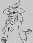 anthro clothed clothing eyewear glasses hat headgear headwear heart_symbol looking_at_viewer robe scarf simple_background solo white_background killdark deltarune undertale_(series) ralsei bovid caprine darkner goat mammal 2018 monochrome