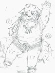 anthro belly bottomwear bulge clothing footwear male midriff sandals shoes shorts slightly_chubby solo young zimsanada2 asian_mythology east_asian_mythology japanese_mythology lifewonders mythology tokyo_afterschool_summoners agyo_(tas) foo_dog komainu mammal yokai hi_res sketch