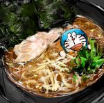 anthro blue_body blue_fur food front_view fur machine male noodles one_eye_closed open_mouth ramen red_nose solo tongue whiskers white_body white_fur mt_tg doraemon doraemon_(character) domestic_cat felid feline felis mammal robot 2016 shaded