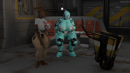 clothing crouching curvy_figure female glowing glowing_eyes group machine male male/female trio voluptuous lamb_man26 jaller_arts_(modeler) 2k_games fallout microsoft star_wars claptrap assaultron_(fallout) b1_battle_droid battle_droid humanoid robot robot_humanoid 16:9 3d_(artwork) digital_media_(artwork) hi_res widescreen