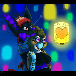 anthro beak big_breasts big_ears breasts clothing duo female fire forearms husband husband_and_wife lamp lantern married_couple non-mammal_breasts open_mouth romantic romantic_couple scaled_forearms scales size_difference smaller_female wife singingbirdstudio mythology mazzy_techna narric_techna avian demon gryphon mythological_avian mythological_creature 1:1 female_(lore) male_(lore)