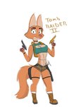 anthro cosplay crossover_cosplay eyebrow_piercing facial_piercing female piercing jrxt dreamworks the_bad_guys tomb_raider diane_foxington lara_croft canid canine fox mammal crossover hi_res