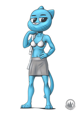 3_toes anthro barefoot biped black_eyebrows black_eyes blue_body bottomwear bra breasts clothed clothed_anthro clothed_female clothing eyebrows eyelashes feet female female_anthro fingers front_view grey_bottomwear grey_clothing grey_skirt half-closed_eyes hand_on_hip hand_on_own_hip holding_clothing holding_object holding_shirt holding_topwear markings medium_breasts mouth_closed narrowed_eyes navel pink_nose plantigrade shirt shirtless shirtless_anthro shirtless_female simple_background skirt slim slim_anthro slim_female solo standing toes topwear unbuttoned_shirt underwear undressing undressing_self whisker_markings white_background white_bra white_clothing white_sclera white_shirt white_topwear white_underwear mysticalpha cartoon_network the_amazing_world_of_gumball nicole_watterson domestic_cat felid feline felis mammal 2025 absurd_res full-length_portrait hi_res portrait shaded