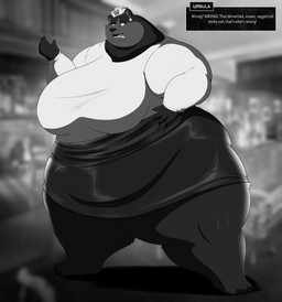 anthro barefoot big_breasts bottomwear breasts claws clothing dialogue ear_piercing fangs feet female fur half-closed_eyes hand_on_hip hat headgear headwear looking_away narrowed_eyes noir nurse nurse_clothing nurse_hat nurse_headwear nurse_uniform open_mouth overweight overweight_anthro overweight_female piercing shirt skirt solo standing teeth text thick_thighs tongue topwear uniform wide_hips robthehoopedchipmunk chicken_police ursula_fragaria bear mammal 2025 hi_res