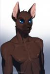 anthro black_nose blue_eyes brown_body brown_fur front_view frown fur gradient_background male nipples nude simple_background solo whiskers richarddeus felid mammal bust_portrait portrait