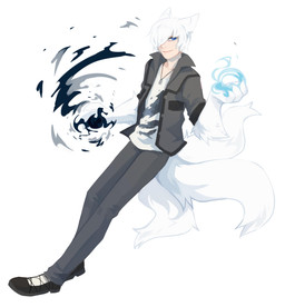 black_clothing black_footwear black_shoes black_topwear blue_eyes bottomwear clothed clothing footwear fur grey_bottomwear grey_clothing grey_jacket grey_pants grey_topwear hair jacket jewelry light_body light_skin magic_user male multi_tail necklace pants shoes short_hair simple_background solo tail topwear unsigned white_background white_body white_clothing white_footwear white_fur white_hair white_shoes white_topwear corzh77 animal_humanoid humanoid absurd_res full-length_portrait hi_res portrait
