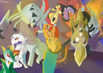 female fur group male melee_weapon open_mouth orange_body orange_fur standing sword weapon legu_lefelin nintendo pokemon legu_lefelin_(character) pokemon_trainer aegislash arthropod felid froslass generation_3_pokemon generation_4_pokemon generation_5_pokemon generation_6_pokemon generation_7_pokemon golisopod humanoid insect jaguar mammal mawile pantherine pokemon_(species) reptile scalie serperior snake volcarona hi_res