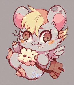 alternate_species bag blush blush_stickers brown_eyes derp_eyes eating female food fur grey_background grey_body grey_fur holding_food holding_object messenger_bag muffin shoulder_bag simple_background solo tachi-e tall whiskers wings xxmioxx friendship_is_magic hamtaro_(series) hasbro my_little_pony derpy_hooves_(mlp) cricetid hamster mammal rodent 2012 low_res