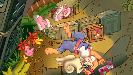 4_toes anthro barefoot clothing falling feet female paws plantigrade solo toes blubbs.y activision bad_dragon crash_bandicoot_(series) invader_zim nickelodeon aku_aku coco_bandicoot gir_(invader_zim) bandicoot mammal marsupial 16:9 4k absurd_res hi_res widescreen