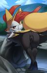 animal_genitalia animal_pussy anthro anus bent_over butt canine_genitalia canine_pussy chest_tuft female genitals looking_at_viewer looking_back pseudo_clothing pussy rear_view rock solo thick_thighs tongue tongue_out tuft water katahane3 third-party_edit nintendo pokemon braixen canid canine generation_6_pokemon mammal pokemon_(species)