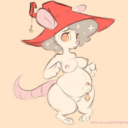 big_hair big_tail breasts clothing female hair hat headgear headwear magic_user mouse_ears mouse_tail navel navel_pendant navel_piercing piercing pregnant pregnant_female small_breasts tail wizard_hat mammal mouse murid murine rodent 1:1