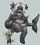 anthro belly black_body blush fin genitals hair looking_at_viewer male penis shark_tail simple_background solo white_hair texticks atlyss imp