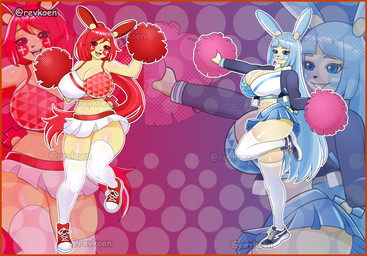 anthro anthrofied armor big_breasts border breasts butt cheerleader clothing corset dress female gloves hair handwear horn huge_breasts legwear lingerie long_hair nipple_outline orange_border pokemorph solo thick_thighs thigh_highs topwear wide_hips revkoen nintendo pokemon generation_3_pokemon minun plusle pokemon_(species) hi_res model_sheet watermark