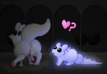 anus backsack balls big_balls big_butt big_penis bioluminescence black_eyes blue_body bodily_fluids butt darkness duo emanata erection feral genital_fluids genitals glowing glowing_body hiked_leg huge_penis hyper hyper_genitalia hyper_penis musk musky_butt musky_penis pawpads paws penis penis_backwards precum presenting presenting_anus presenting_hindquarters quadruped raised_leg requesting ribbed_penis sex_request size_difference small_but_hung tail tapering_penis white_body pincoosh rain_world videocult survivor_(rain_world) lantern_mouse_(rain_world) slugcat digital_media_(artwork) hi_res signature