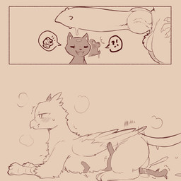 :3 avian_feet beak blush blush_lines bodily_fluids cum cum_explosion cum_inside cum_on_ground cum_overflow cum_puddle deep_penetration dripping drooling duo erection extreme_size_difference eyes_closed female feral fur genital_fluids genitals knot knotted_penis lying lying_on_another male male/female mocking open_mouth open_smile paws penetration penile_spines penis saliva saliva_drip saliva_on_face saliva_string shocked size_difference smile speech_bubble standing steamy_breath sweat sweaty_face tail vein veiny_knot wings cold-blooded-twilight mythology avian domestic_cat felid feline felis gryphon mammal mythological_avian mythological_creature 2025 hi_res monochrome multiple_scenes