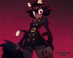 anthro belt blood blood_on_claws bodily_fluids clothing corpse death dress female hair military_uniform red_background red_eyes short_hair simple_background uniform colo black_cat_(colo) domestic_cat felid feline felis mammal 2020 hi_res